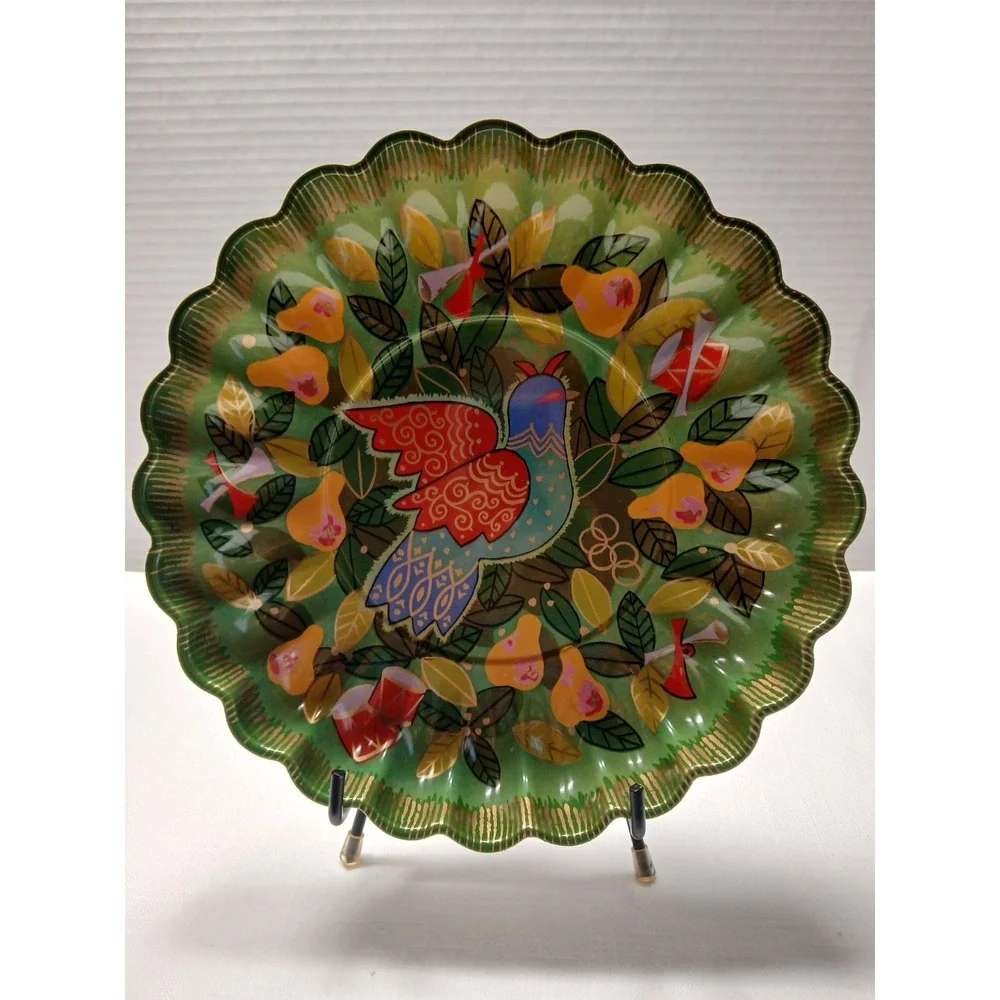 Vintage Christmas 1960's Plastic Cookie Tray Twelve Days Partridge In Pear Tree